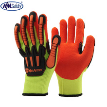 NMSAFETY  Latex Coating Work Gloves with TPR Knuckles for Impact Absoprtion (Size L, HI-Viz Green, rubber on palm)